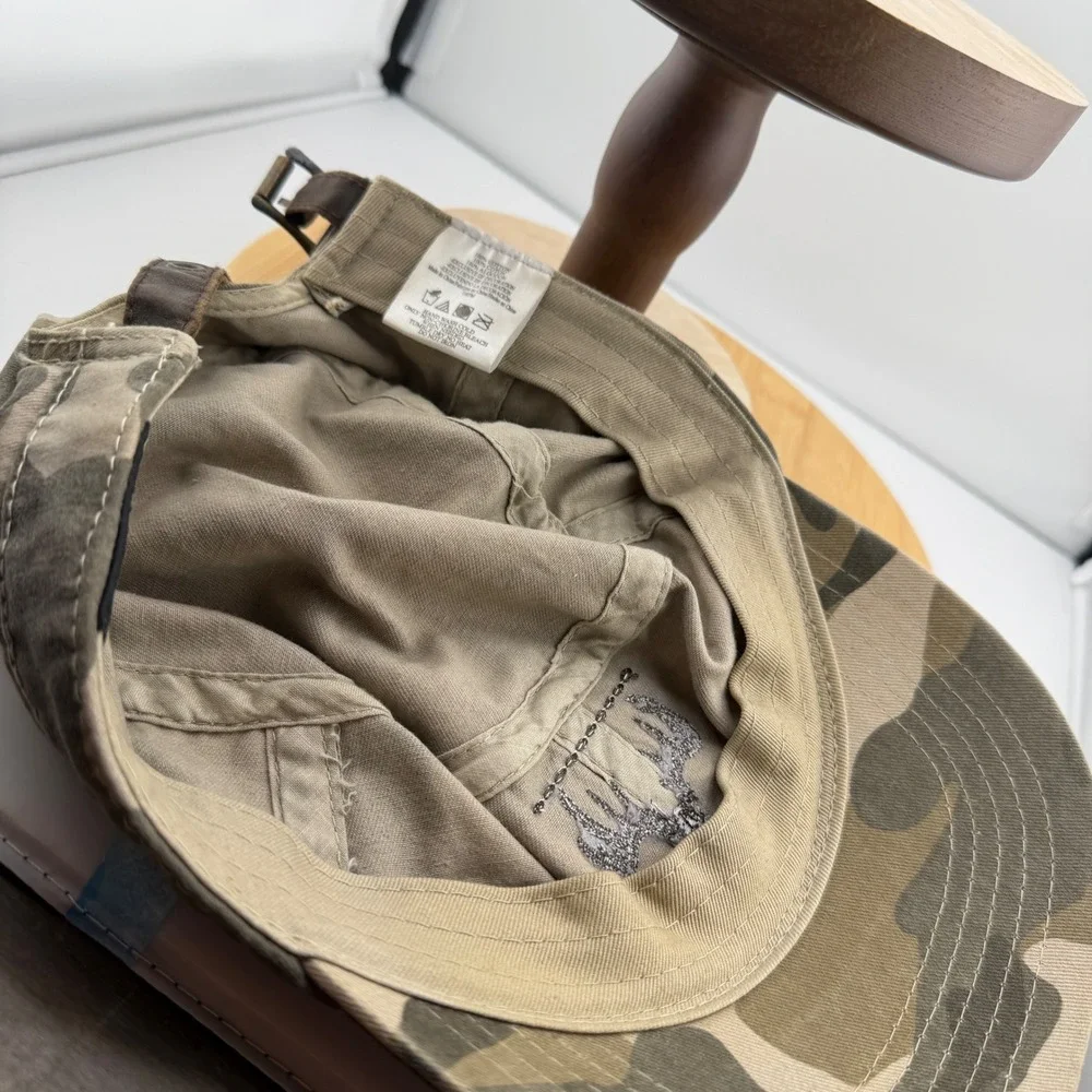 Rugged Camo Hunting Cadet Hat Leather Bill Deer Antler Patch Strapback Outdoors